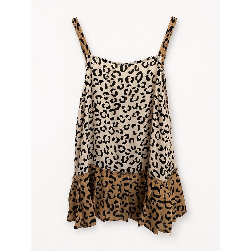 Harlowe & Graham Leopard Print Ruffle Hem Tank Top Size Large Boho Flowy